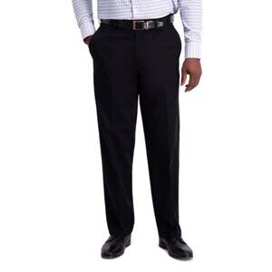 Haggar Premium No-Iron Khaki Stretch Classic-Fit Flat-Front Pants, 34 X34, Black
